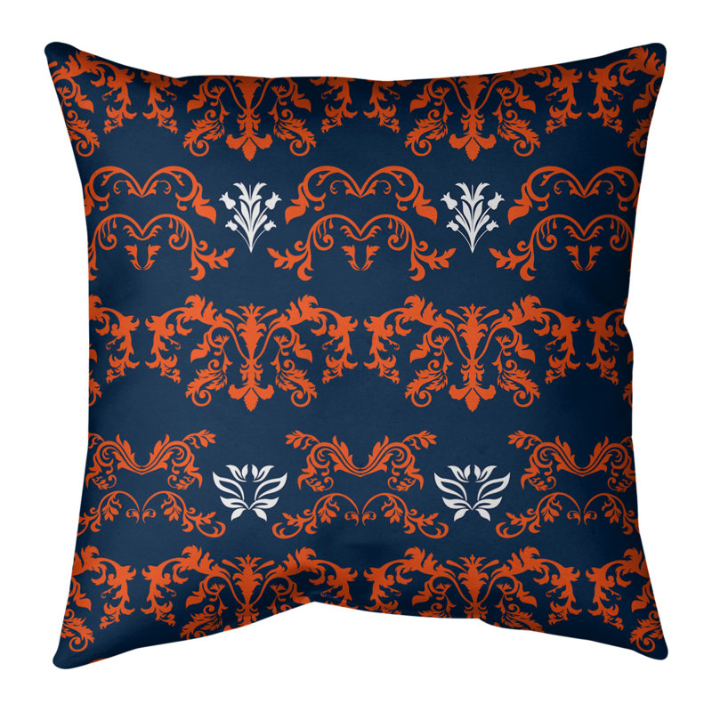 Housse de coussin Denver Football Baroque, Bleu marine / orange / blanc, Faux lin, 18" x 18"