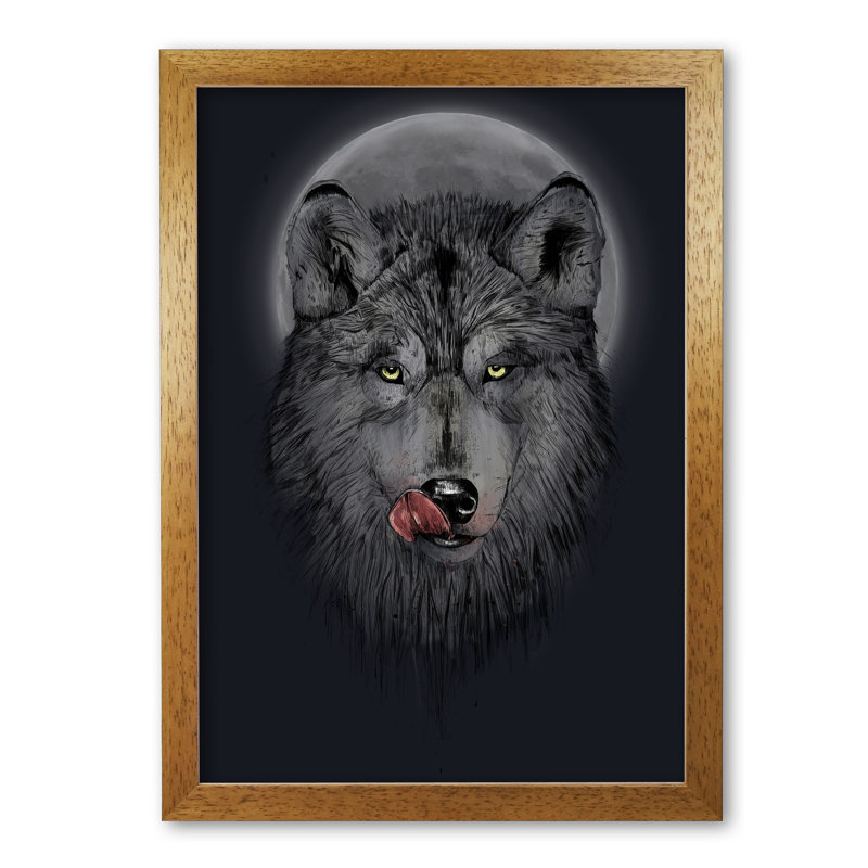 Dinner Time Wolf Night by Mercedes Lopes Charro - Print, Honey Oak, 42 cm H x 29.7 cm W x 5 cm D