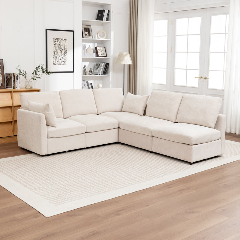 Canapé modulaire rembourré 5 pièces Wilroy, Beige