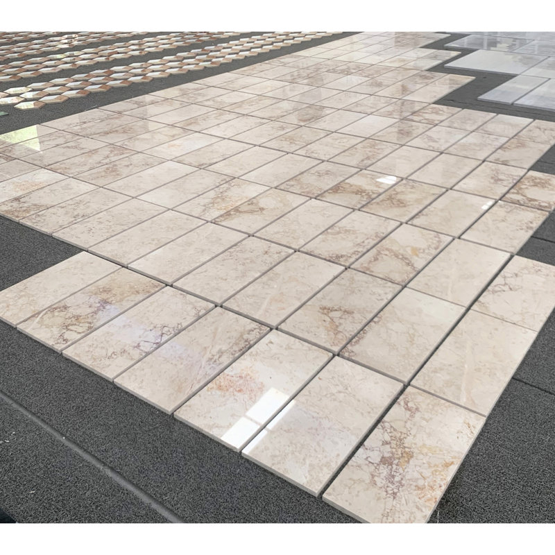 Carrelage poli en marbre rose véritable 12 x 24 pouces pour salle à manger mur et plancher, 4 pièces par boîte, conception exquise