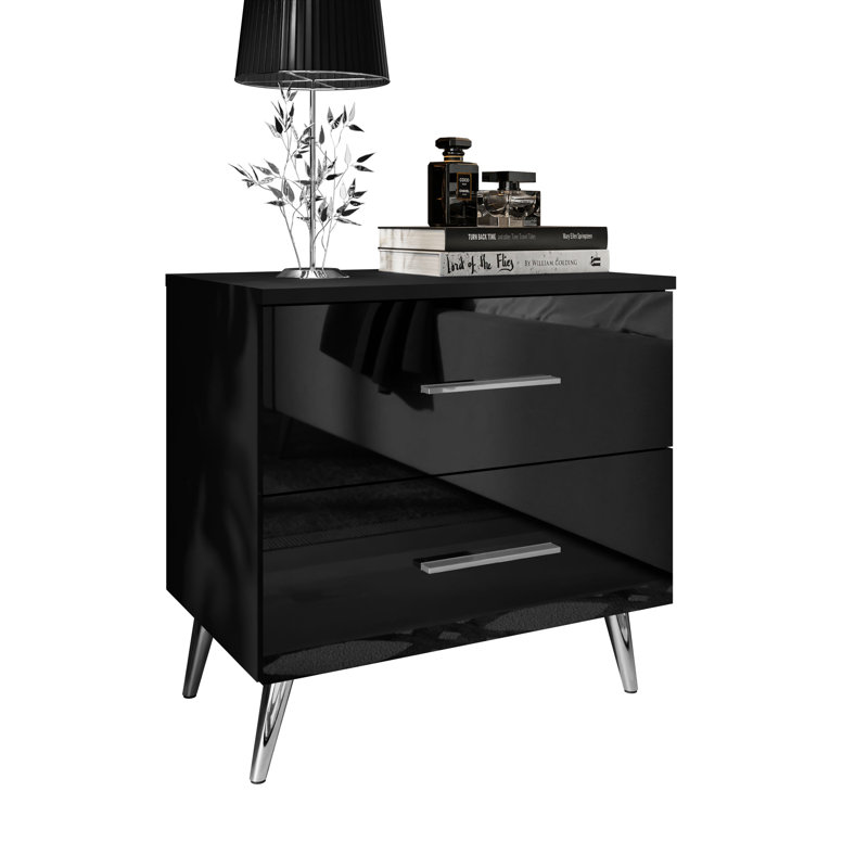 Donnay 2 Drawer Bedside Table, Black