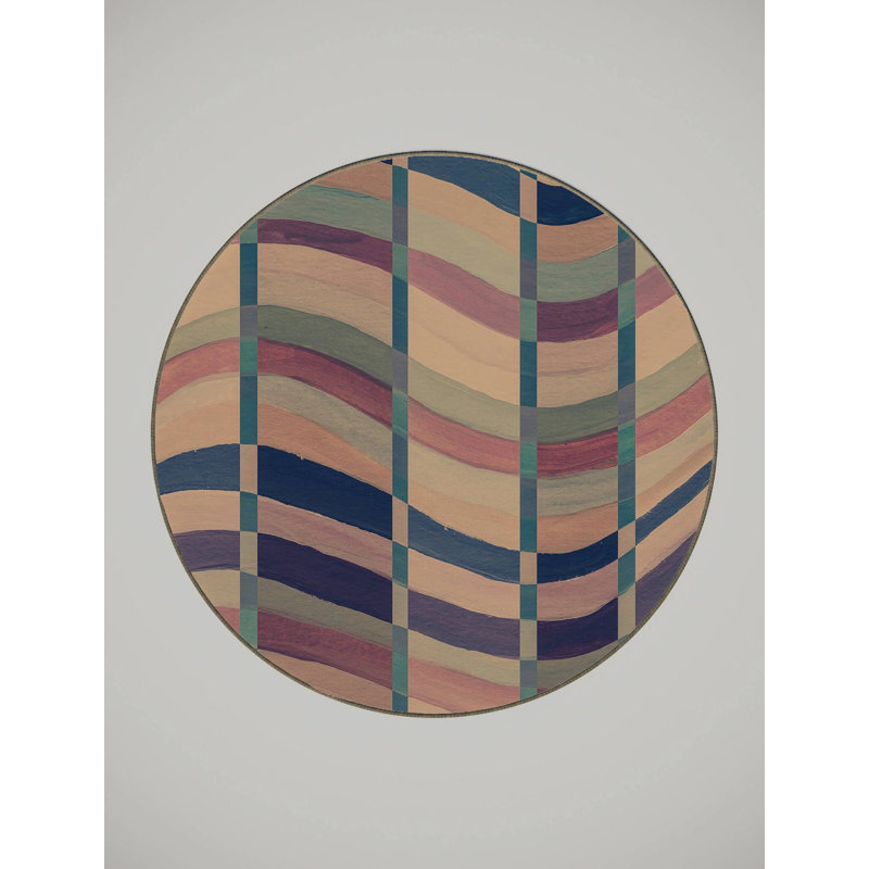 Niraj Washable Striped Indoor Rug, Round 5'