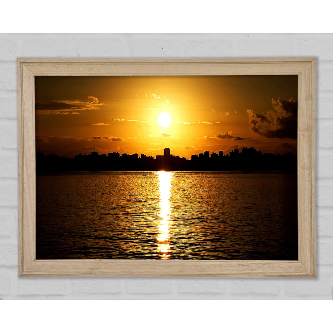 Sonnenuntergang Stadt Skyline Silhouette - Druck