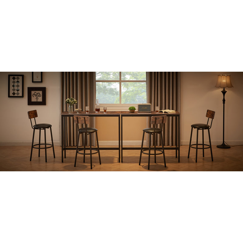 Ensemble de table de bar avec 2 tabourets, sièges en polyuréthane, dossier, brun rustique, hauteur de salle à manger | Idée de cadeau