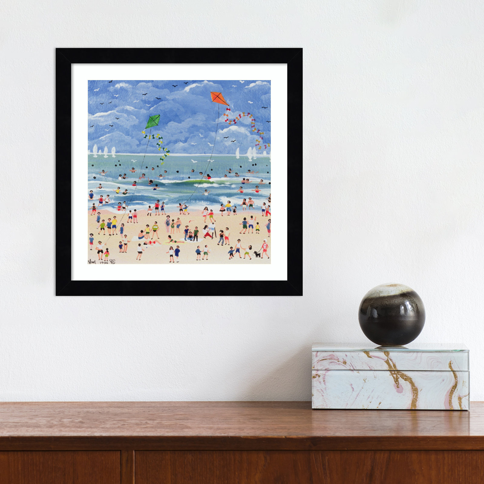 A Cornish Beach Framed On Paper by Judy Joel Print, Black, 17" H x 17" W x 1" D