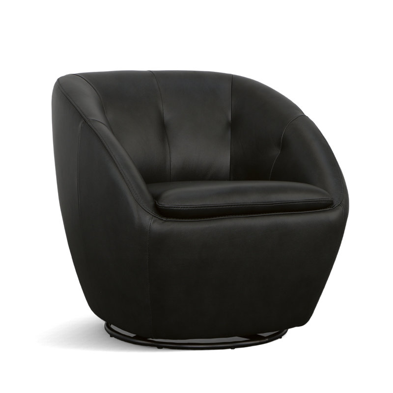 Mechtildis Upholstered Swivel Barrel Chair, Black Leather Match