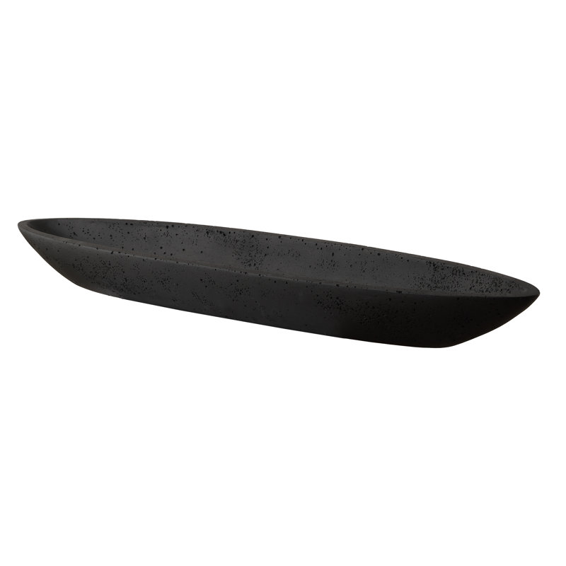 Black Oval Cast Stone Canoe Bowl with Stand