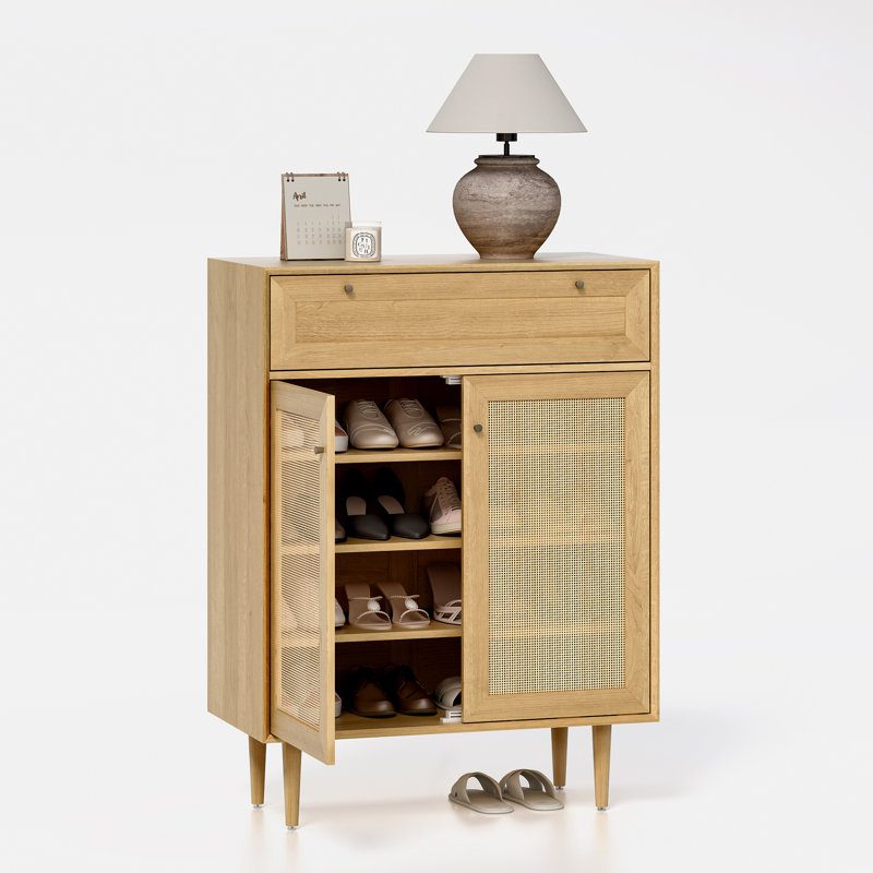 4-Tier  24 Pair Shoe Cabinet With Drawer And Doors , 1