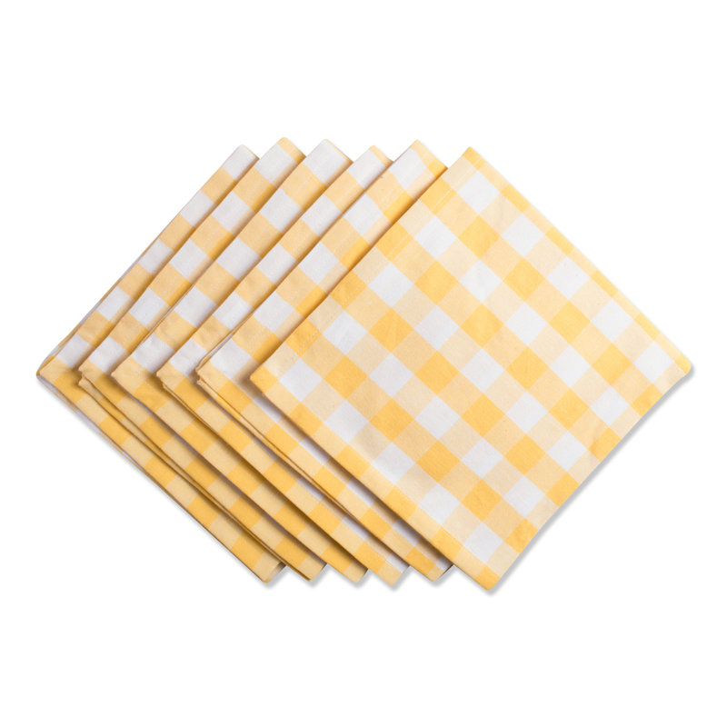 Silberman Cotton Plaid Square Napkin, Yellow/White