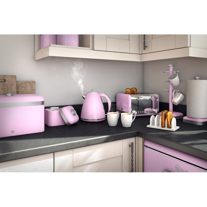 Swan Retro Bread Bin, Metal, 18 Litre,, Pink