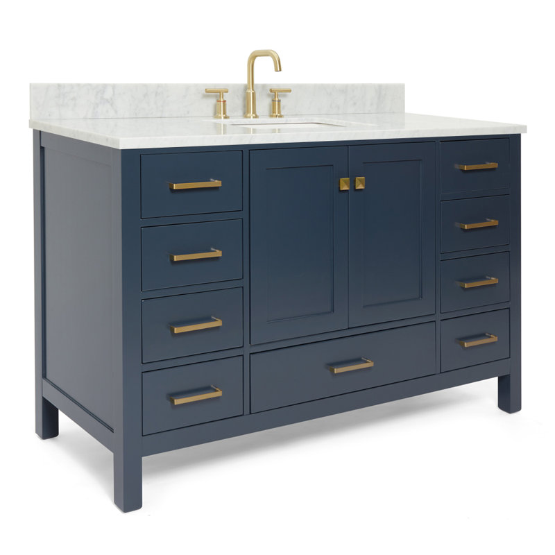 Flynt Single Bathroom Vanity Set, Midnight Blue/Satin Brass, Rectangular, 55" W