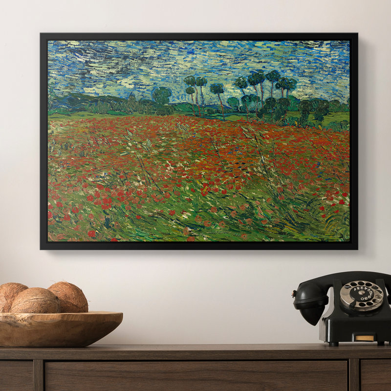 Champ avec coquelicots, 1889 - Vincent van Gogh, toile tendue avec châssis, 16 x 24, Noir