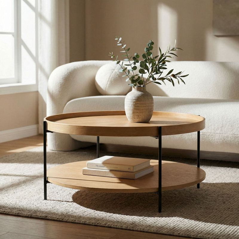 Grande table basse moderne Sulender, Bois naturel