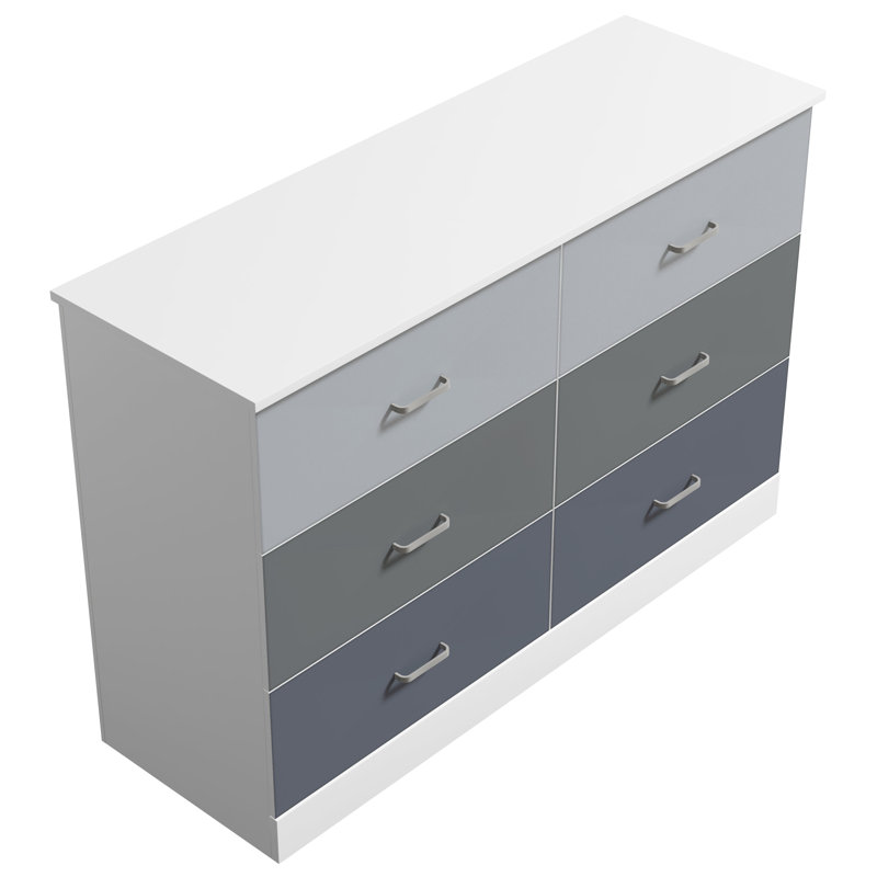 Commode 6 tiroirs Allyannah, Blanc, gris pierre, gris froid, hibou couche-tard