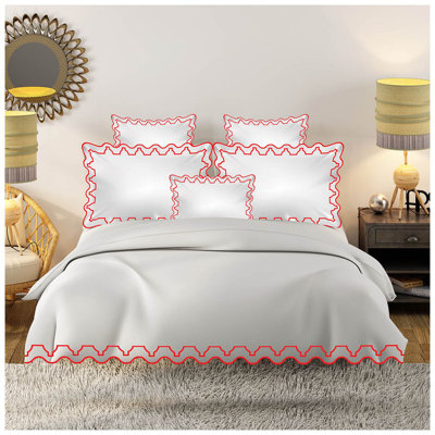 Imaginary Scallop 400TC Cotton Embroidery Sateen Solid Duvet Cover Set