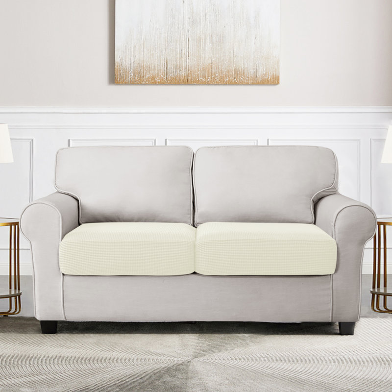 Housse pour causeuse à coussins carrés texturés, Mélange de polyester ivoire