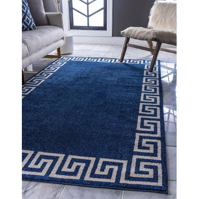 Rectangle Drakkar Geometric Machine Braided Polypropylene Area Rug in Navy Blue/Beige -  Mercer41, AC8D73779DC94943BEB8B29E9FC8C4C6