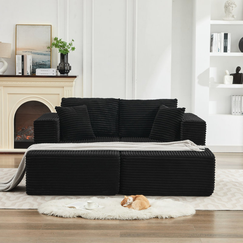 Canapé modulaire Cloud double, velours côtelé, assise profonde, style moderne, sans assemblage, 2 sièges, moelleux mi-moelleux, rembourrage en mousse, convient aux espaces de vie flexibles