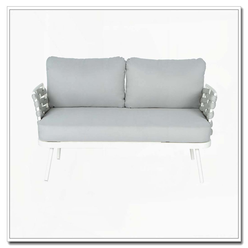 Causeuse et table en acier, Blanc cassé + gris