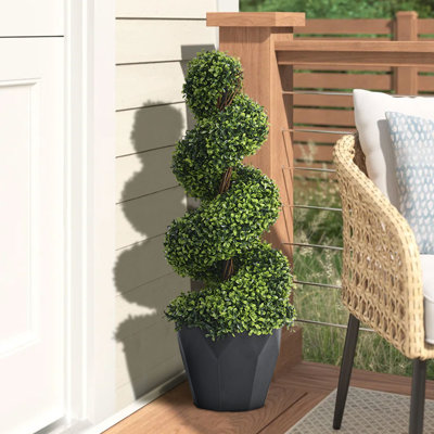 2 Pack Artificial Topiary Spiral Boxwood Tree Fake Plant