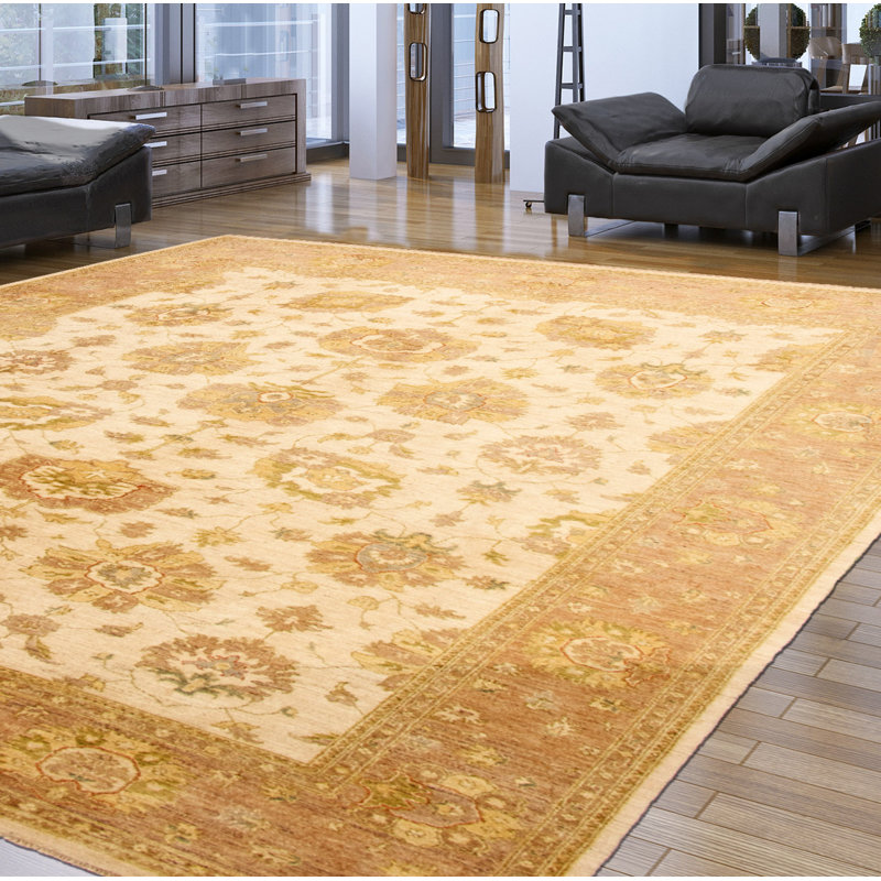 Tapis de surface en laine 9 pi x 12 pi 5 po main-of-kind-noué la 2010 ushak crème Afa