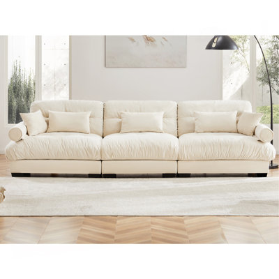 Extra Large 3 Seat Modern Velvet Sofa, Oversize Sofa, Clould Like Comfortable Seat And Back Support, With Waist Pillows And Throw Pillows,