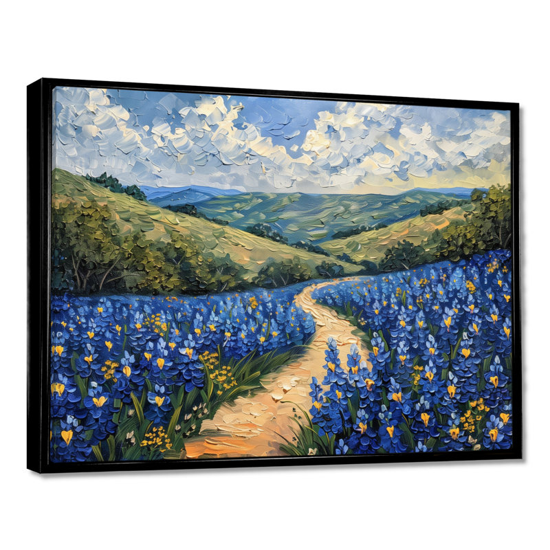 «Blue green meadow Charm Blue Bonnets» - art sur toile Blue Bonnets, Toile avec cadre flottant noir