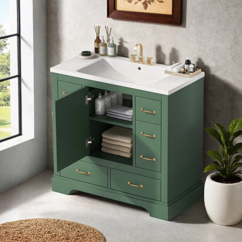 Meuble-lavabo simple 36 po avec plateau en céramique Davaughn