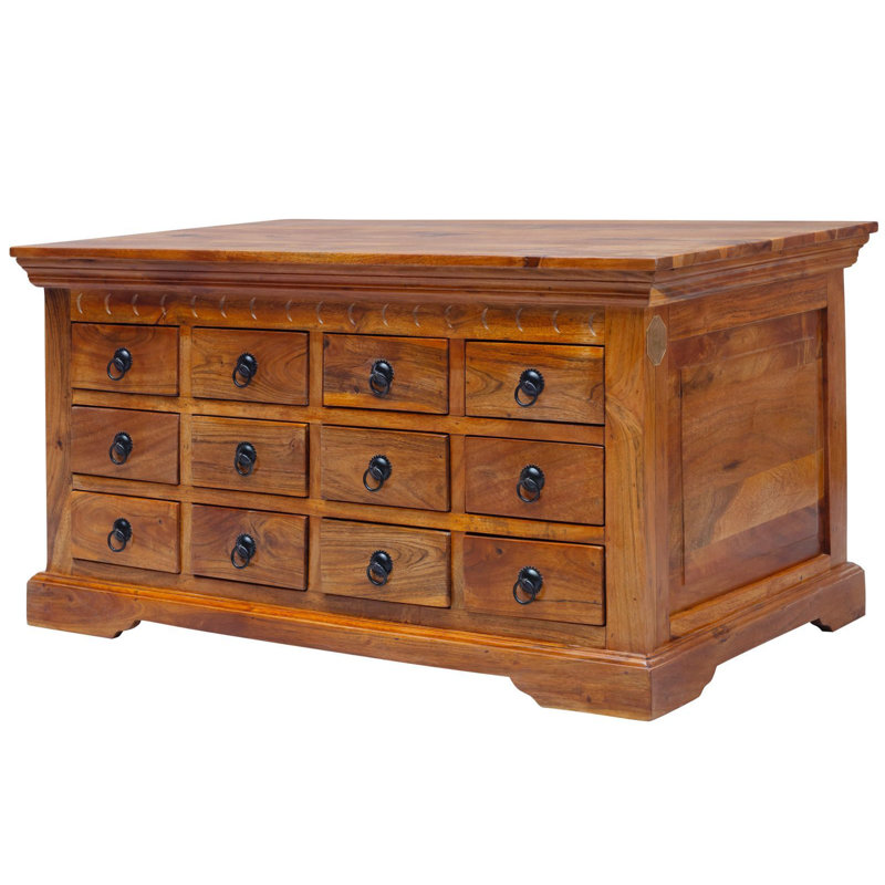 Oxford Solid Wood Block Coffee Table with Storage, 54cm H x 100cm W x 60cm D, Honey