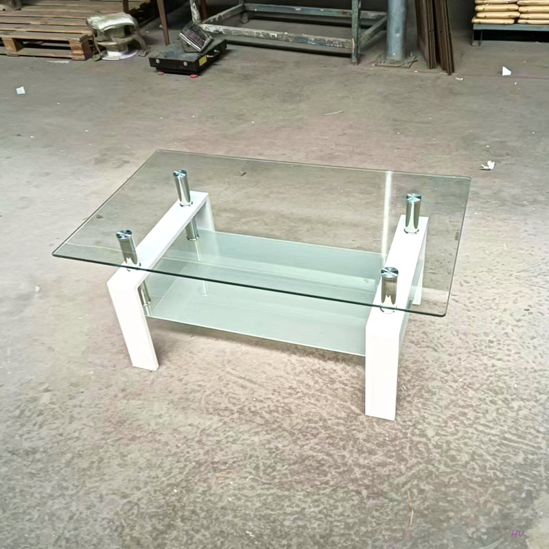 Table basse en verre Nansi, table de salon et table centrale avec tablettes de rangement à 2 niveaux, conception moderne avec pieds en métal