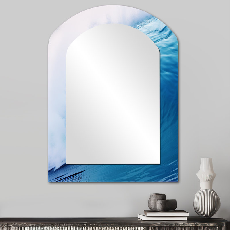 Blue Wave Blue Wonder - miroir mural décoratif asymétrique côtier, miroir arqué bleu, impression sur métal, 34 po x 25 po