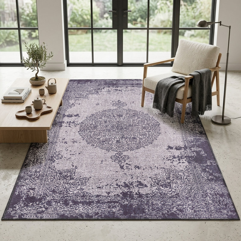 Zehorit Machine Washable Vintage Area Rug For Living Room, Hallway Runner, Entryway Rug, Rectangle 3' x 5'