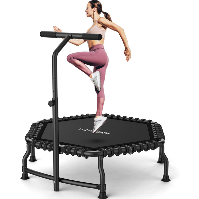 Trampoline 50 "Rebondeur pour adultes avec bar, mini trampoline 550 LBS, Noir