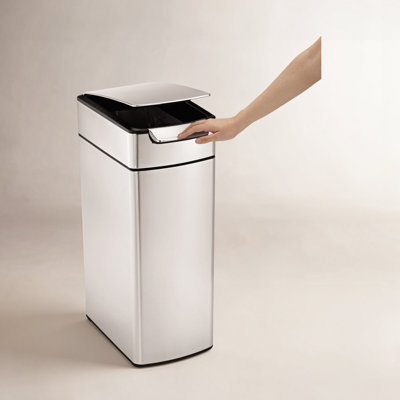 simplehuman 40 Liter / 10.6 Gallon Slim Touch-Bar Kitchen Trash Can, Brushed Stainless Steel