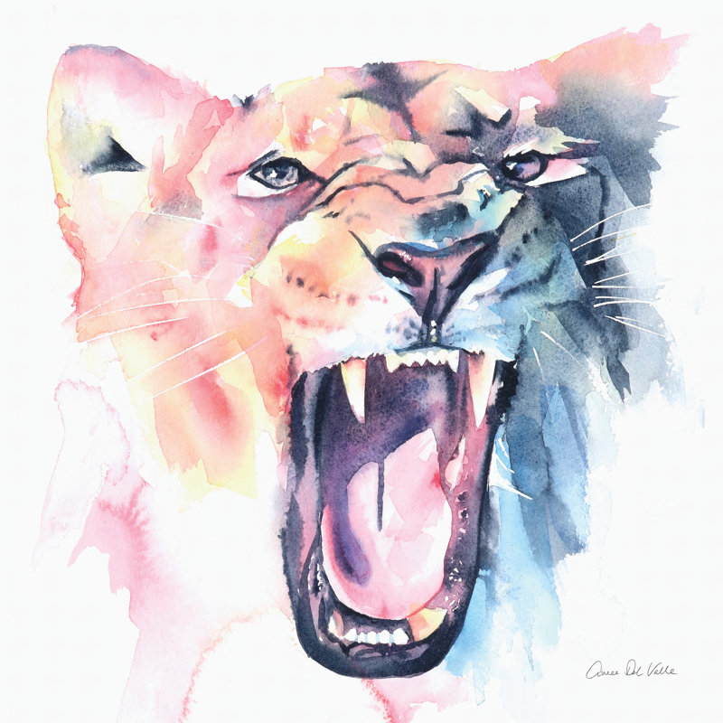 «Wild Lioness» par Aimee Del Valley, peinture, H 12 po x l 12 po, Toile tendue