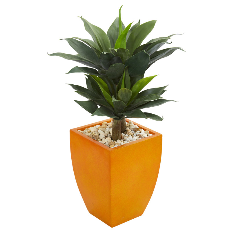 Double plante grasse artificielle en pot, H 36 po x l 21 po x P 21 po, Jaune