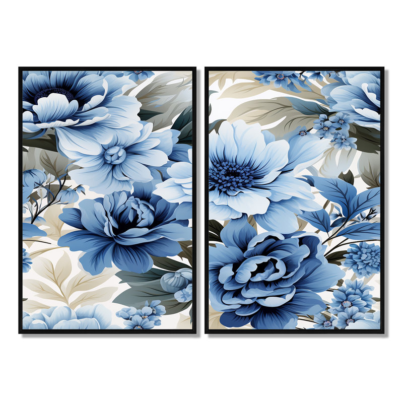 Morey - Blue Canvas Wall Art, Black, 36" H x 48" W, Framed Print without Mat