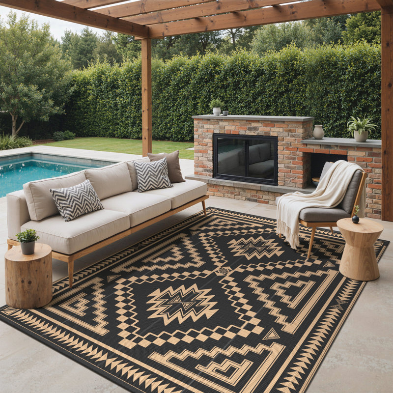 Shimeek Reversible Outdoor Mat, Waterproof Plastic Outdoor Mat, Black&Brown,Rectangle 6' x 9',Black Brown, Rectangle 6' x 9'