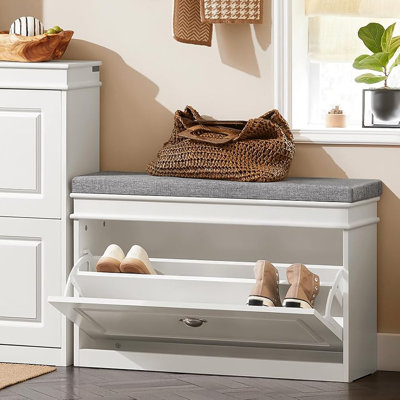 Banc de couloir étroit, petite armoire à chaussures avec tiroir rabattable et coussin de siège confortable pour les vestibules