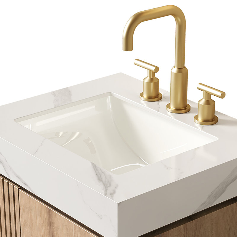 Meuble-lavabo suspendu de luxe de 61 cm avec lavabo en céramique, style moderne familial. Meuble-lavabo suspendu préassemblé, de style milieu du siècle, en pierre frittée.
