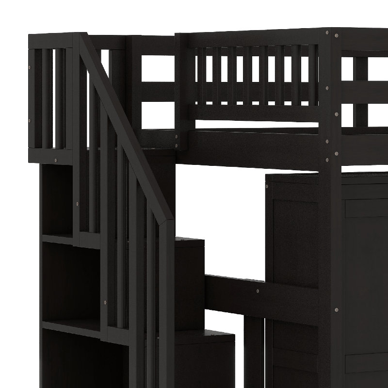 Lit mezzanine avec escalier, Lit double, Espresso
