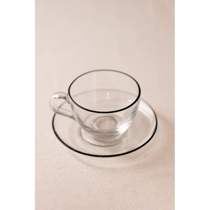 Ensemble de tasses à thé en verre Elegant (4 pièces), noir, 4,6 x 4,6 x 2,5 pouces | 100% verre, 8,1 onces (tasses) et 3,6 x 3,6 x 2,5 pouces (soucoupes) | Parfait pour les amateurs de thé, lavage à la main recommandé pour la longévité