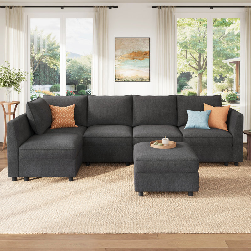 Canapé-lit modulaire en L Tremee, Polyester gris clair