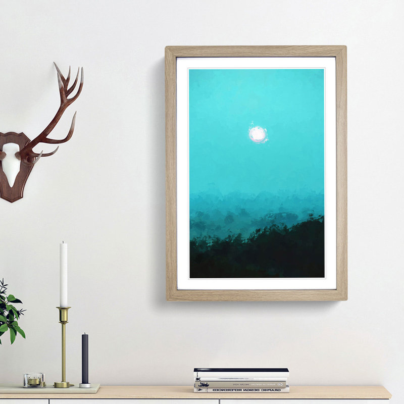 Moon Above Kavala in Greece - Picture Frame Graphic Art Print, 65cm H x 48cm W x 2cm D, Oak Framed