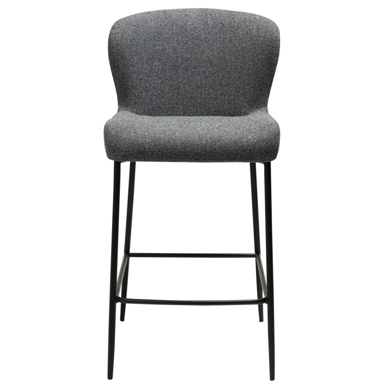 Glam Upholstered Counter Stool with Metal Frame, Dark Grey