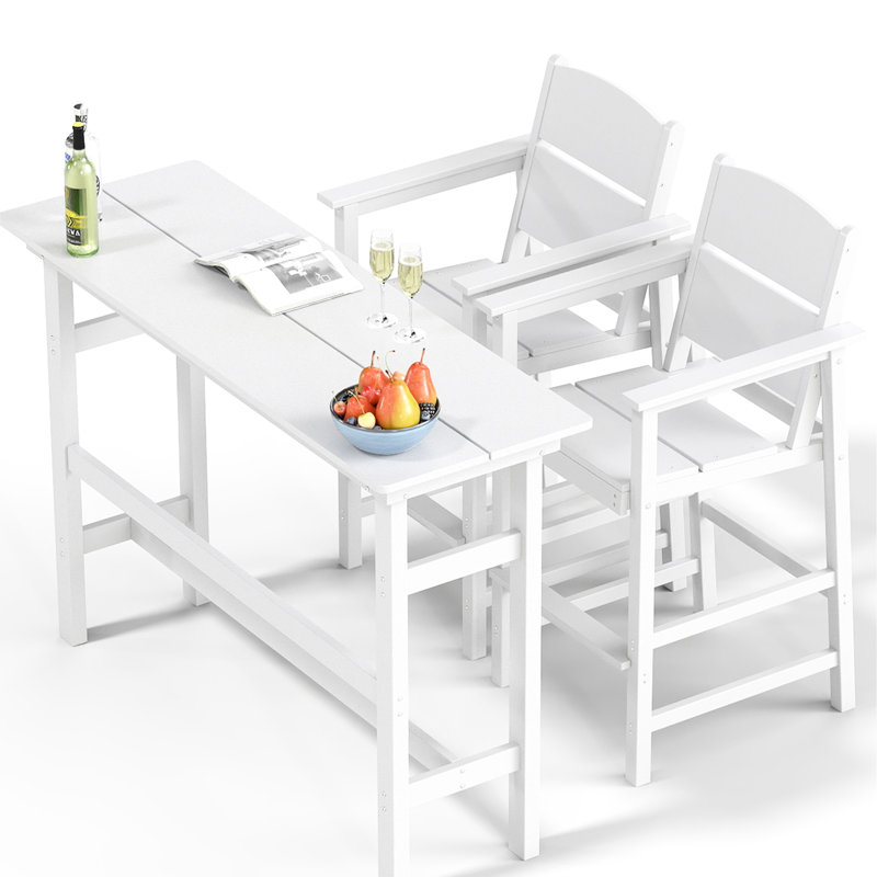 Outdoor Bar Table And Chairs Set, Adirondack Bar Chairs Set Of 2 And Bar Height Table, All Weather Hdpe Outdoor Patio Bar Set, Outdoor Furniture For Outside, Poolside, Backyard, Garden