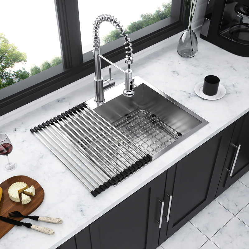18 Gauge 304 Stainless Steel Kitchen Sink. 25" Single Bowl Topmount With Easy Surface And Installation Accessories For A Convenient Setup 25X22 Inch Sink In Steel. Drop In Style Included Drain