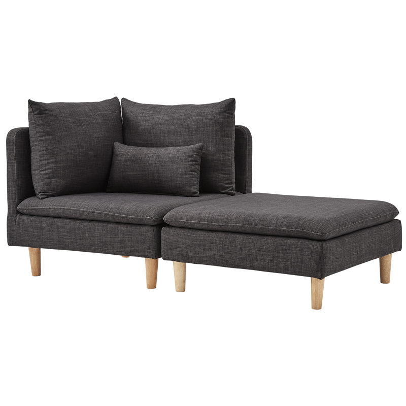 Chaise longue à accoudoirs carrés Poyner, Lin gris foncé chiné