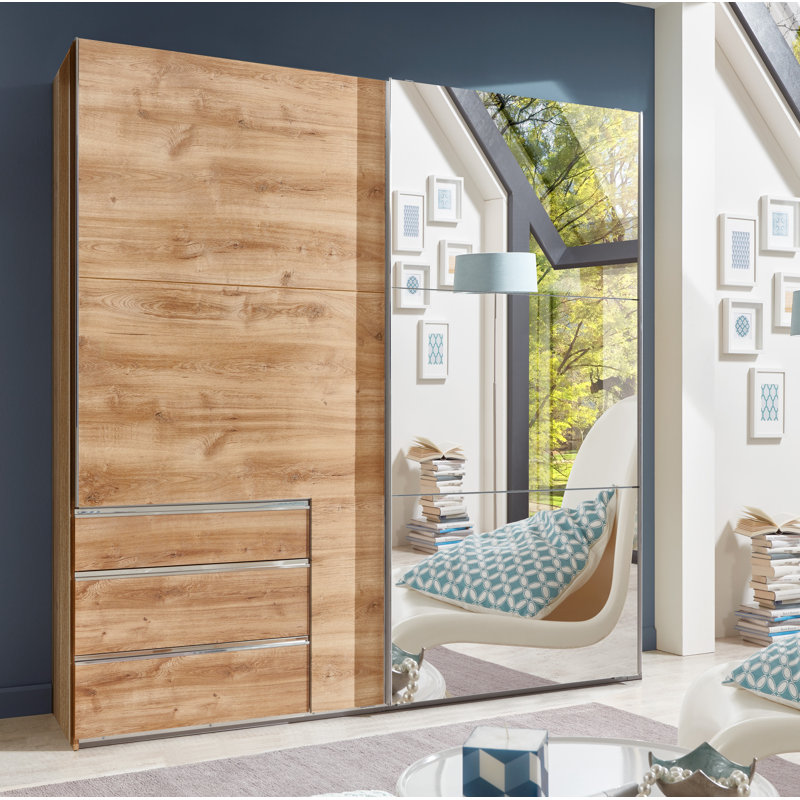 Barbuda 2 Door Manufactured Wood Wardrobe, 216cm H x 200cm W x 65cm D, Beige/Clear