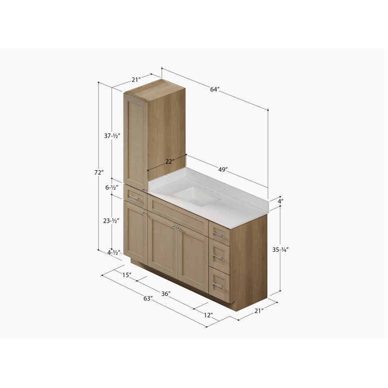 Meuble-lavabo simple 63 po Disar, Chêne naturel